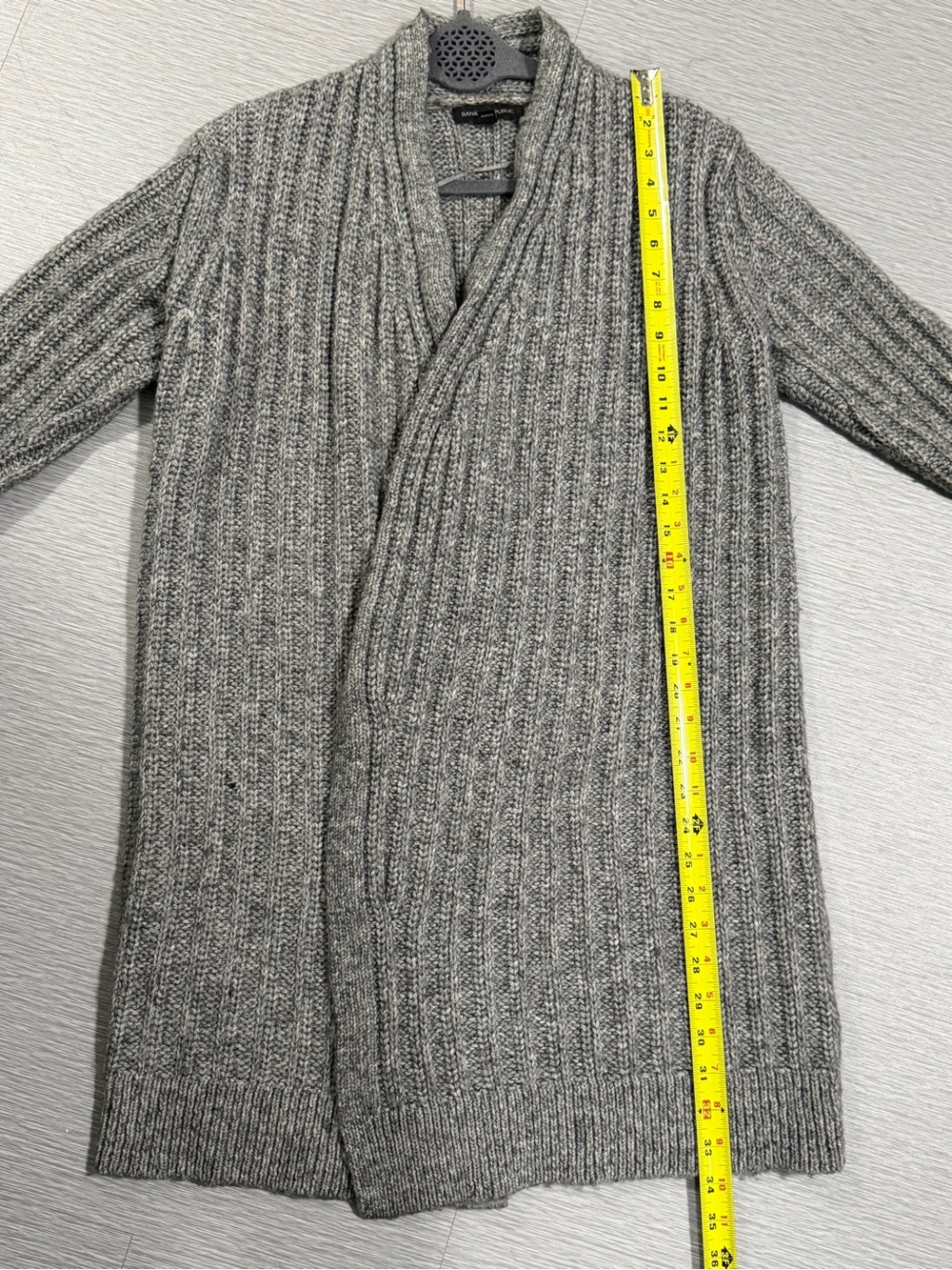 Banana Republic Marled Ribbed Merino Wool Alpaca Long Cardigan Gray M - Picture 4 of 9